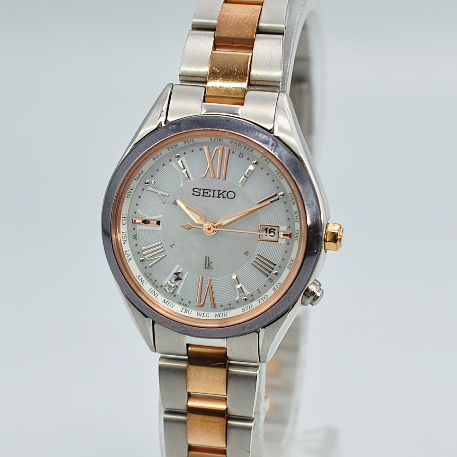 SEIKO セイコー LUKIA ルキア 1B35-0AA0 電波ソーラー チタン ピンクゴールド コンビ レディース 女性 稼働品