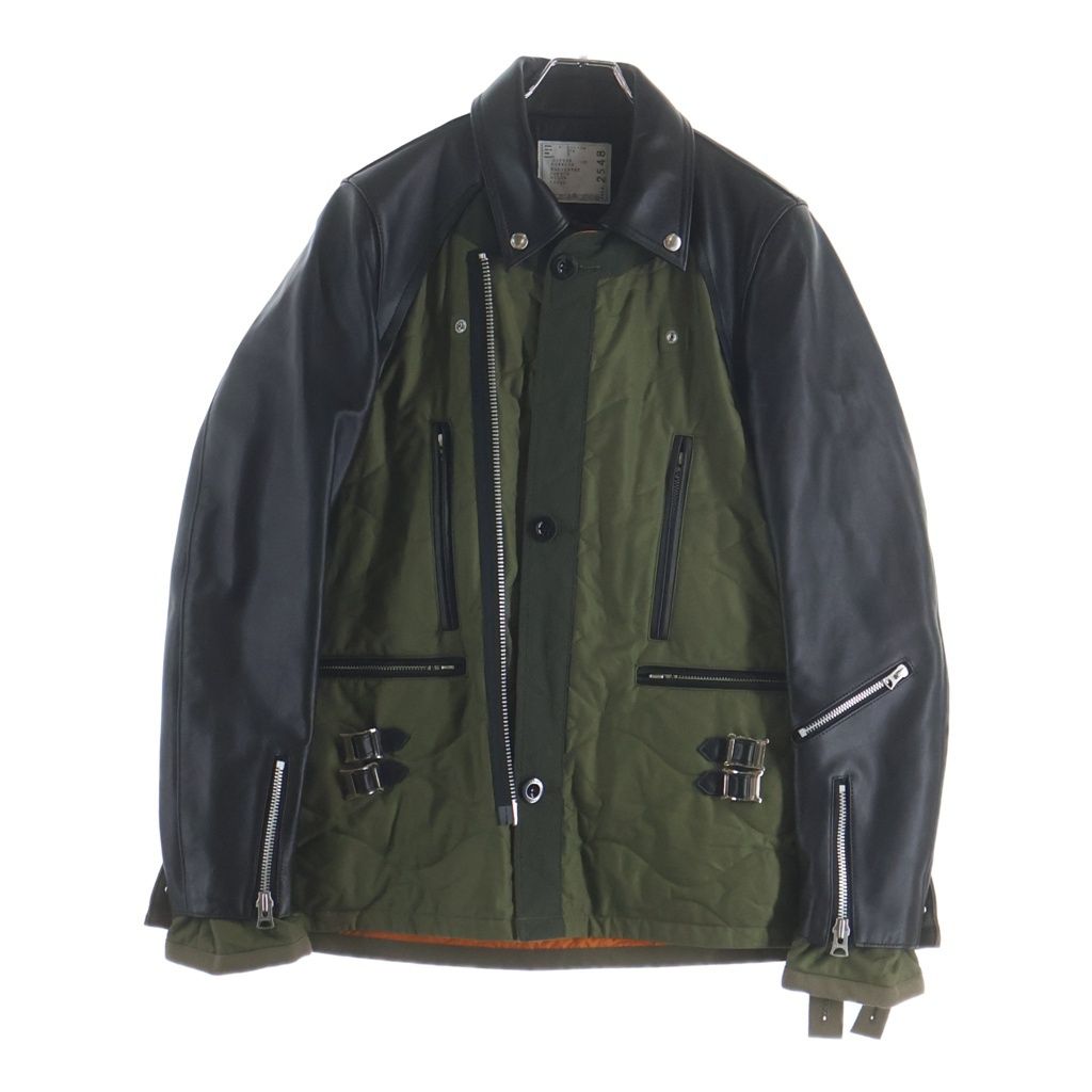 Sacai (サカイ) 21AW キルティング レザー ドッキングジャケット ジップアップブルゾン カーキ/ブラック 21-02548M