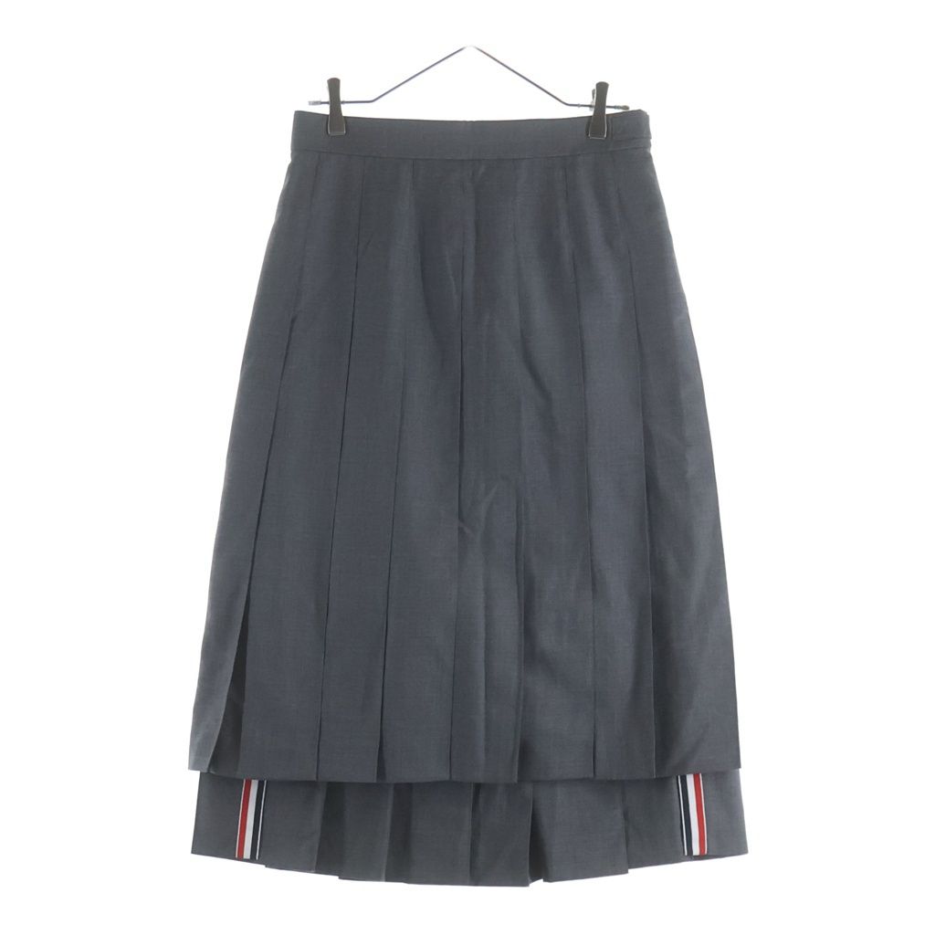 THOM BROWNE (トムブラウン) TWILL MIDI PLEATED SKIRT ツイル プリーツ ミディスカート グレー レディース FGC400V-00626-035