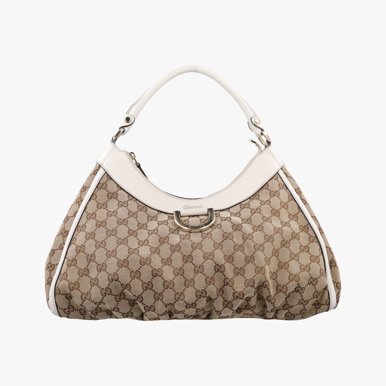 グッチGucciアビー Dリング ホーボー ベージュ×ホワイト キャンバス×レザー 189833 C4783983
