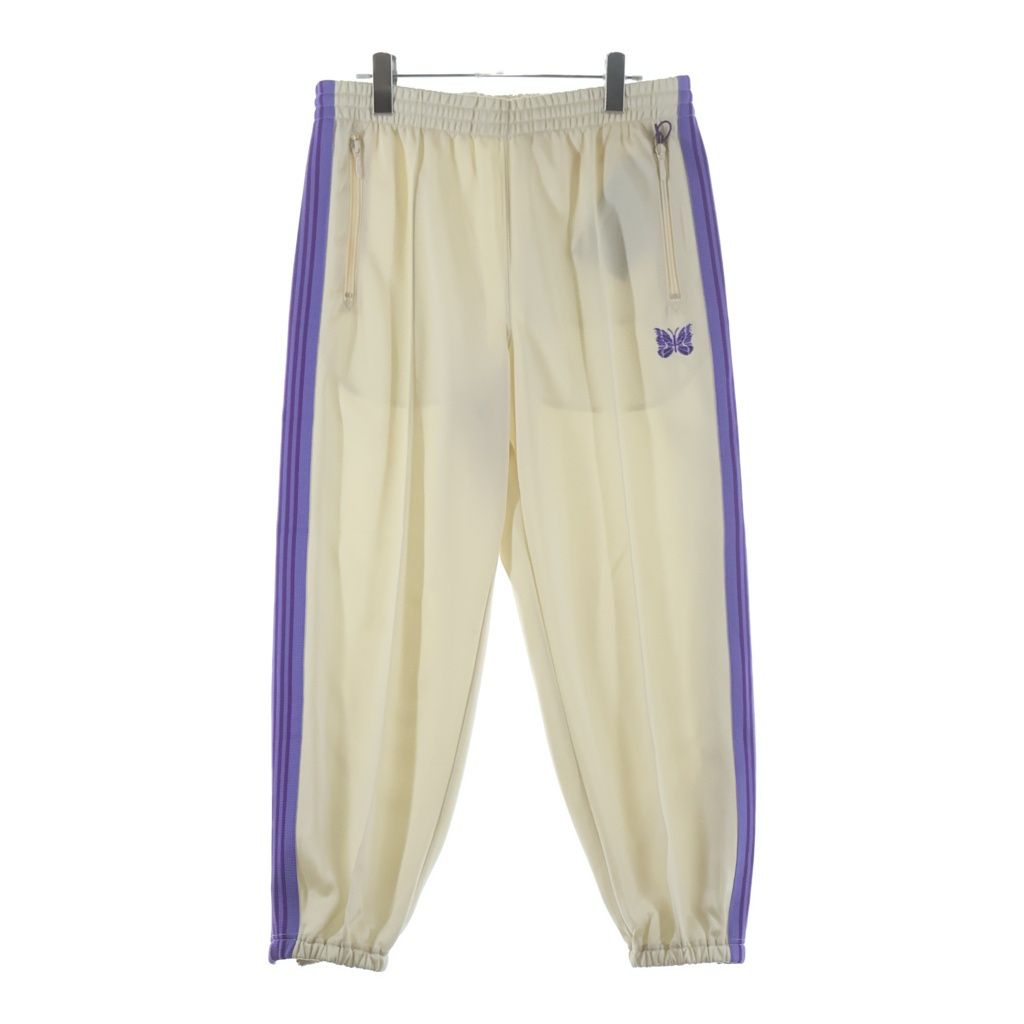 Needles (ニードルス) 23SS SPECIAL ZIPPED TRACK PANT スペシャル 裾ジッパー パピヨン刺繍 トラックパンツ ベージュ/パープル MR414