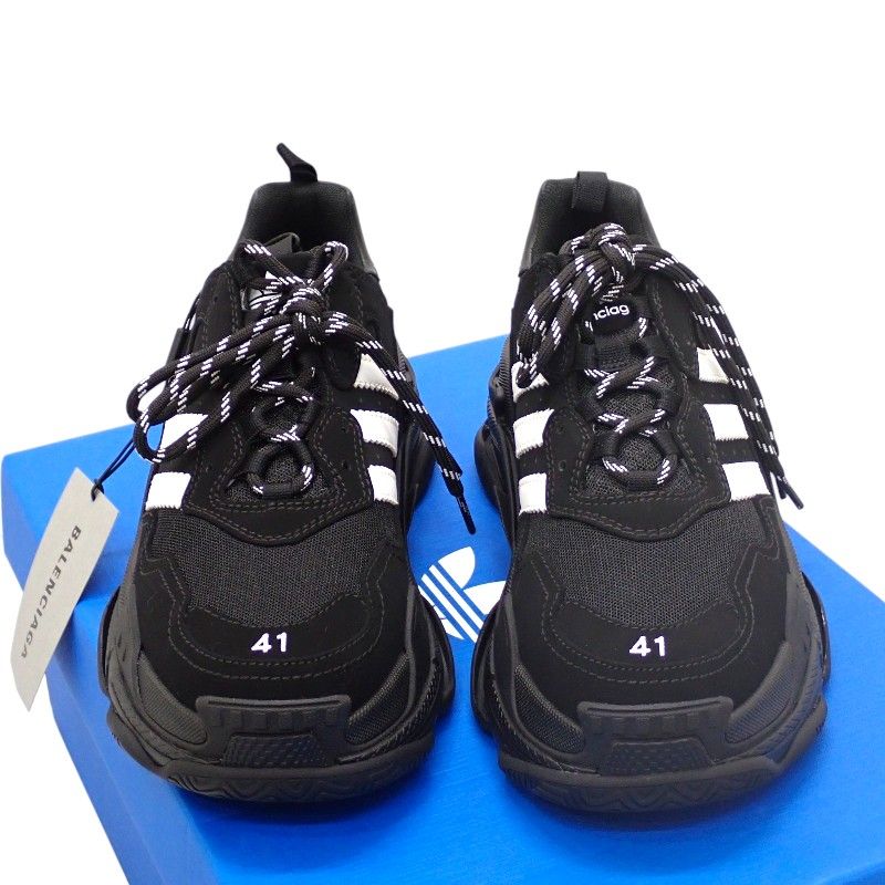 バレンシアガ BALENCIAGA アディダスコラボ Triple Sスニーカー 712821 27cm レザー ブラック 黒 メンズ 保存箱付属【中古】【Aランク】