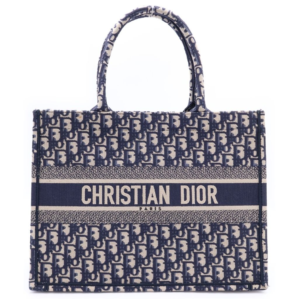 DIOR (ディオール) BOOK TOTE ブックトート ミディアム オブリーク キャンバス トートバッグ ネイビー イニシャルY.M