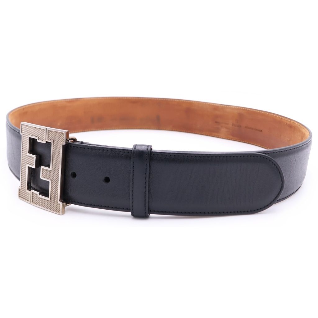FENDI (フェンディ) FF ビッグロゴ バックル レザーベルト ブラック 7C0250