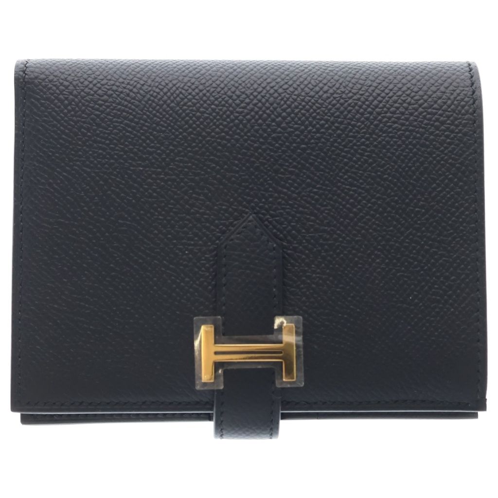 HERMES (エルメス) ベアンコンパクト エプソン ゴールド金具 W刻印 二つ折り財布 ブラック