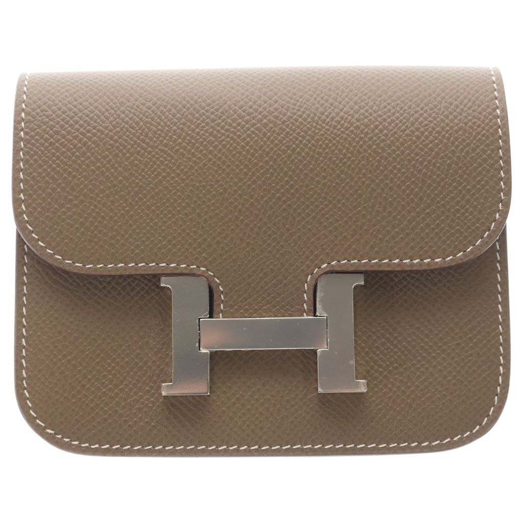 HERMES (エルメス) コンスタンス スリム ウォレット 二つ折り財布 エトゥープ エプソン Hロゴ Y刻印 シルバー金具 ブラウン