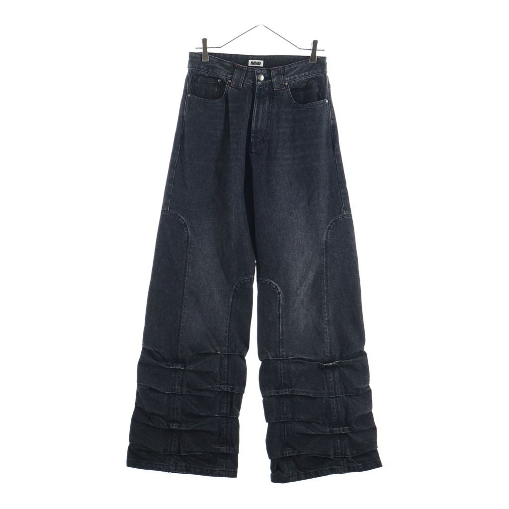 NO BRAND (ノーブランド) AVAVAV アヴァヴァブ Pleated Denim Pants プリーテッドデニムパンツ 裾プリーツワイドフレアデニムパンツ ブラック