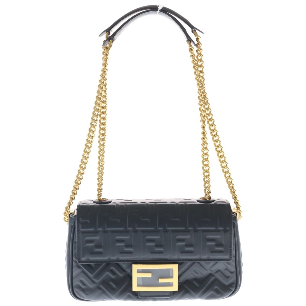 FENDI (フェンディ) バケットチェーンバッグ FF柄 ショルダーバッグ ブラック レザー 8BR793 ゴールド金具