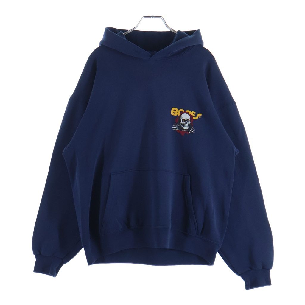 POWELL PERALTA (パウエルペラルタ) 90S BONES PULLOVER PARKA SOFFEE ボーンズ 胸プリント プルオーバースウェットパーカー フーディー ネイビー