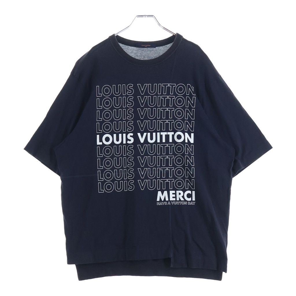 LOUIS VUITTON (ルイヴィトン) 18AW ロゴプリント パッチワーク 半袖Tシャツ カットソー ネイビー RM182M FMB HFY06W