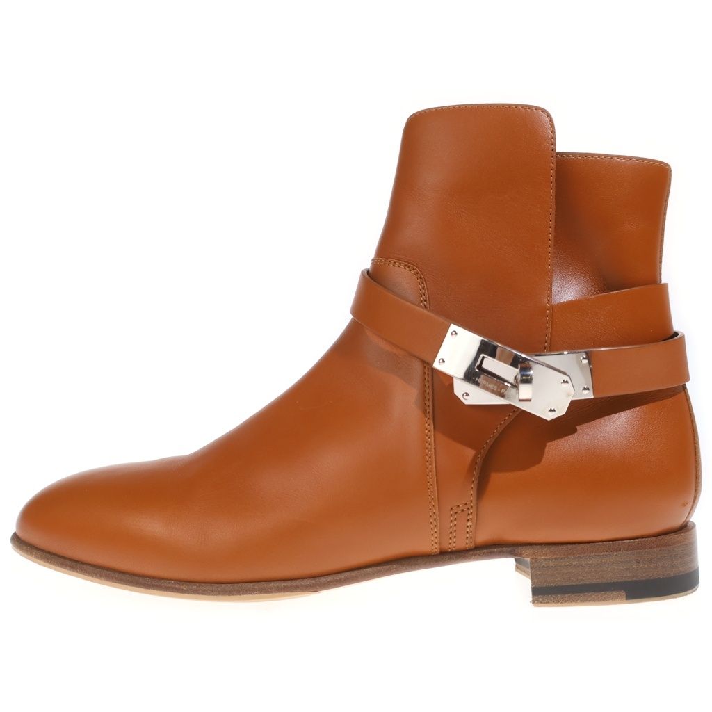 HERMES (エルメス) ケリー ネオ レザー ショートブーツ シューズ シルバー金具 ブラウン レディース