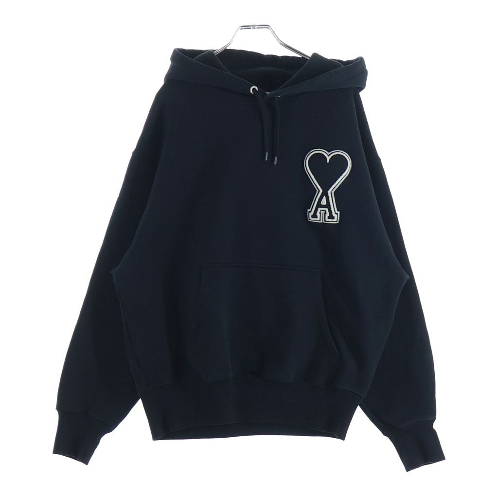 AMI Alexandre Mattiussi (アミアレクサンドルマテュッシ) Hoodie ハートロゴ プルオーバースウェットパーカー フーディー ブラック A20HJ057.747