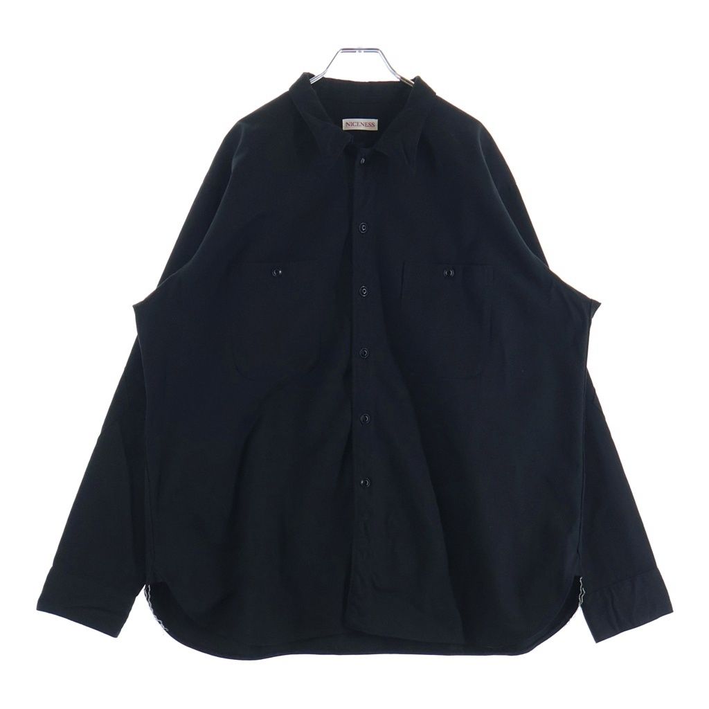 NICENESS (ナイスネス) SHELLEY CHINO OFFICER SHIRTS チノ オフィサー コットン 長袖シャツ ブラック NN-1901Y15