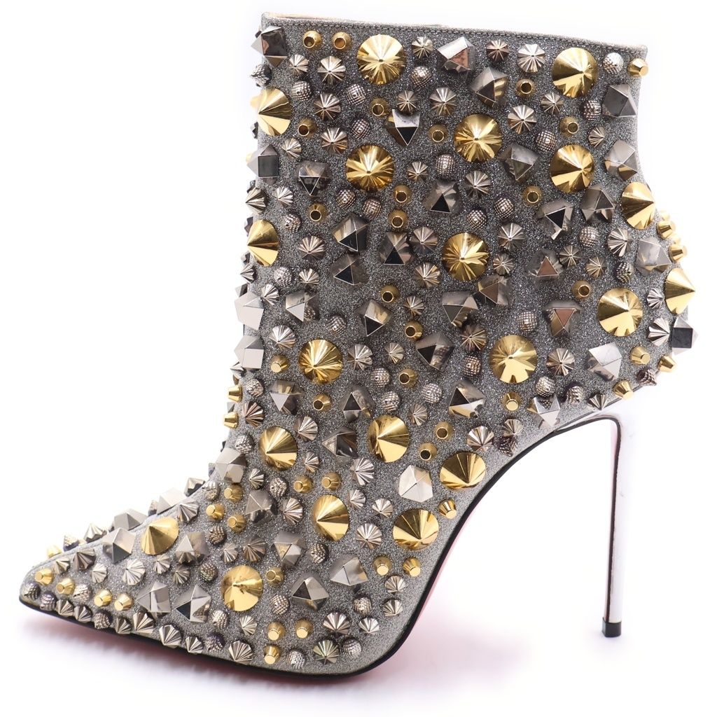 CHRISTIAN LOUBOUTIN (クリスチャンルブタン) シルバーグリッタースタッズヒールブーツ シルバー×ゴールド #37 1/2