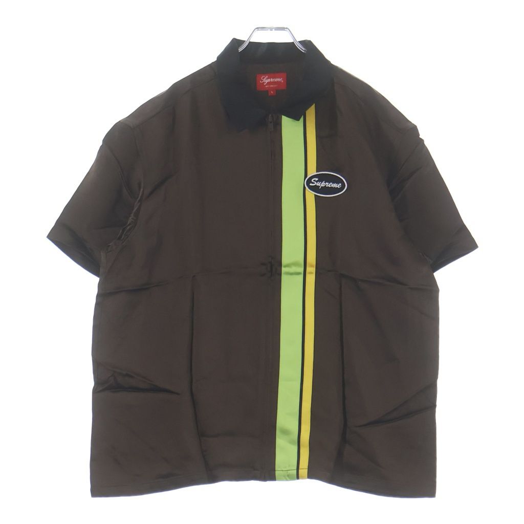 SUPREME (シュプリーム) 22SS Satin Zip Up S/S Shirt パッチロゴ フロントジップ サテン 半袖シャツ ブラウン