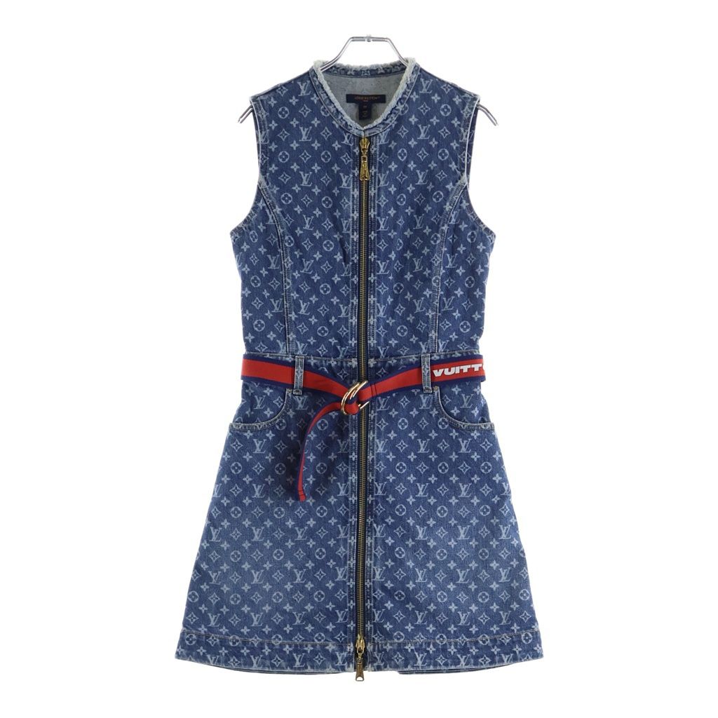 LOUIS VUITTON (ルイヴィトン) モノグラム デニムドレス ワンピース 総柄 ジップアップ ベルト ブルー RW242WD EFY FRDS56 レディース
