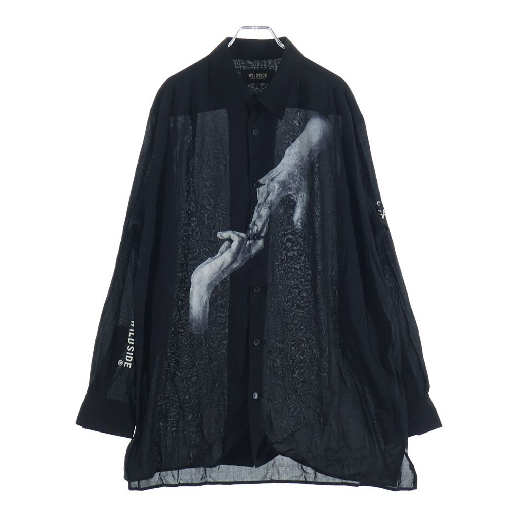 WILDSIDE YOHJI YAMAMOTO (ワイルドサイド ヨウジ ヤマモト) ×内田すずめ Suzume Uchida Rayon Shirt ふたつの手 ブラック WL-B15-252