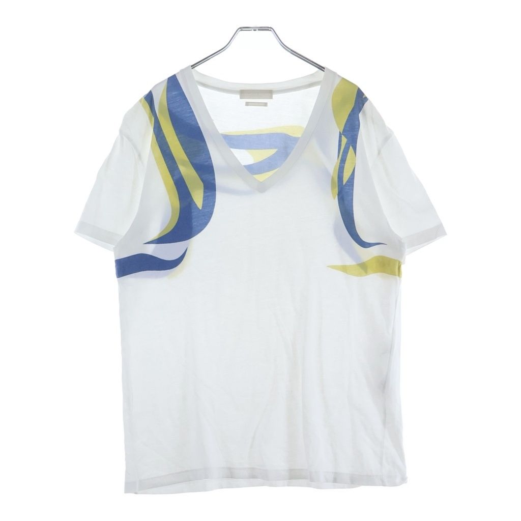 Alexander McQueen (アレキサンダーマックイーン) 14SS 歌舞伎デザインプリント Vネック 半袖Tシャツ カットソー ホワイト 354294 QEZ66
