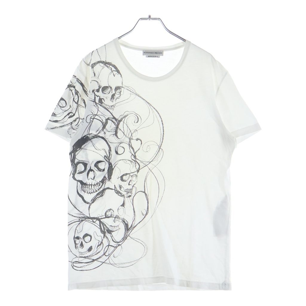 Alexander McQueen (アレキサンダーマックイーン) イタリア製 スカルプリント クルーネック 半袖Tシャツ カットソー ホワイト 453145 QIZP4