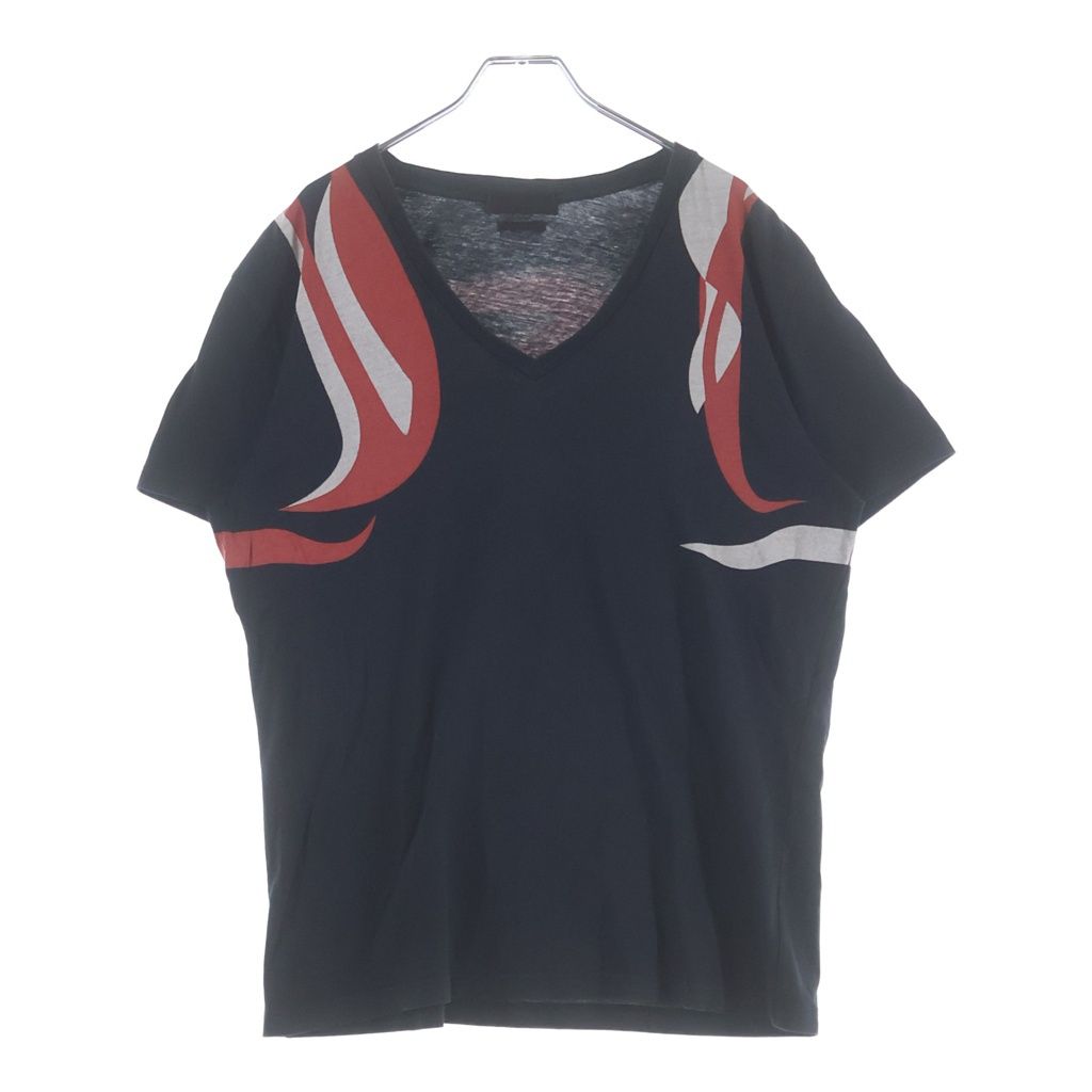 Alexander McQueen (アレキサンダーマックイーン) 14SS 歌舞伎デザインプリント Vネック 半袖Tシャツ カットソー ブラック 354294 QEZ66
