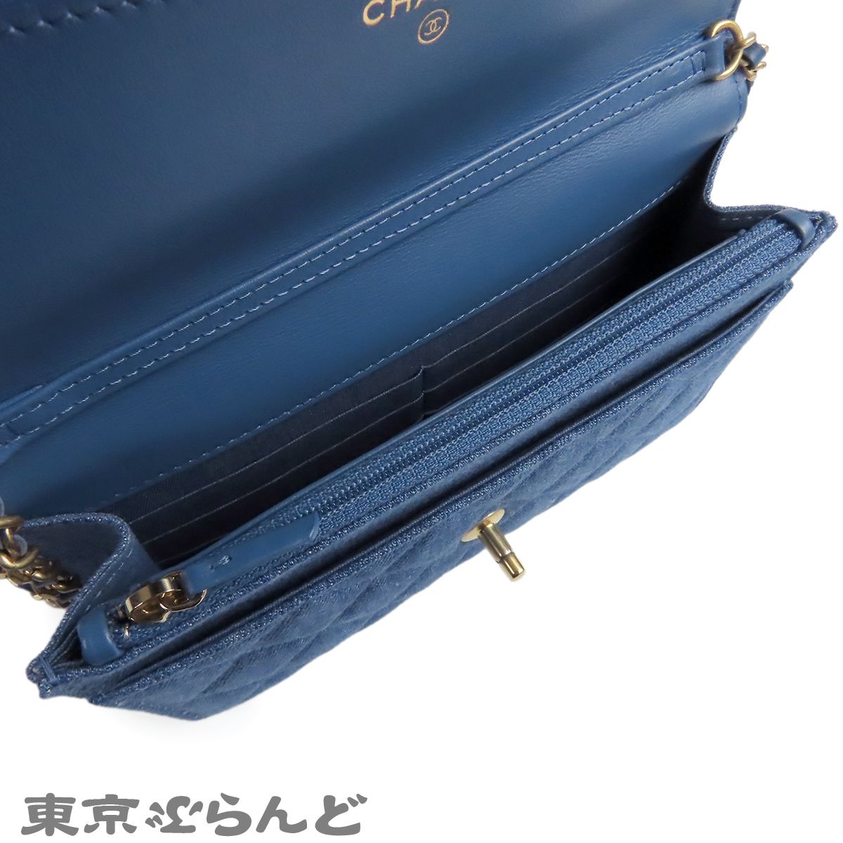 シャネル CHANEL チェーンウォレット A33814 ブルー ゴールド金具 