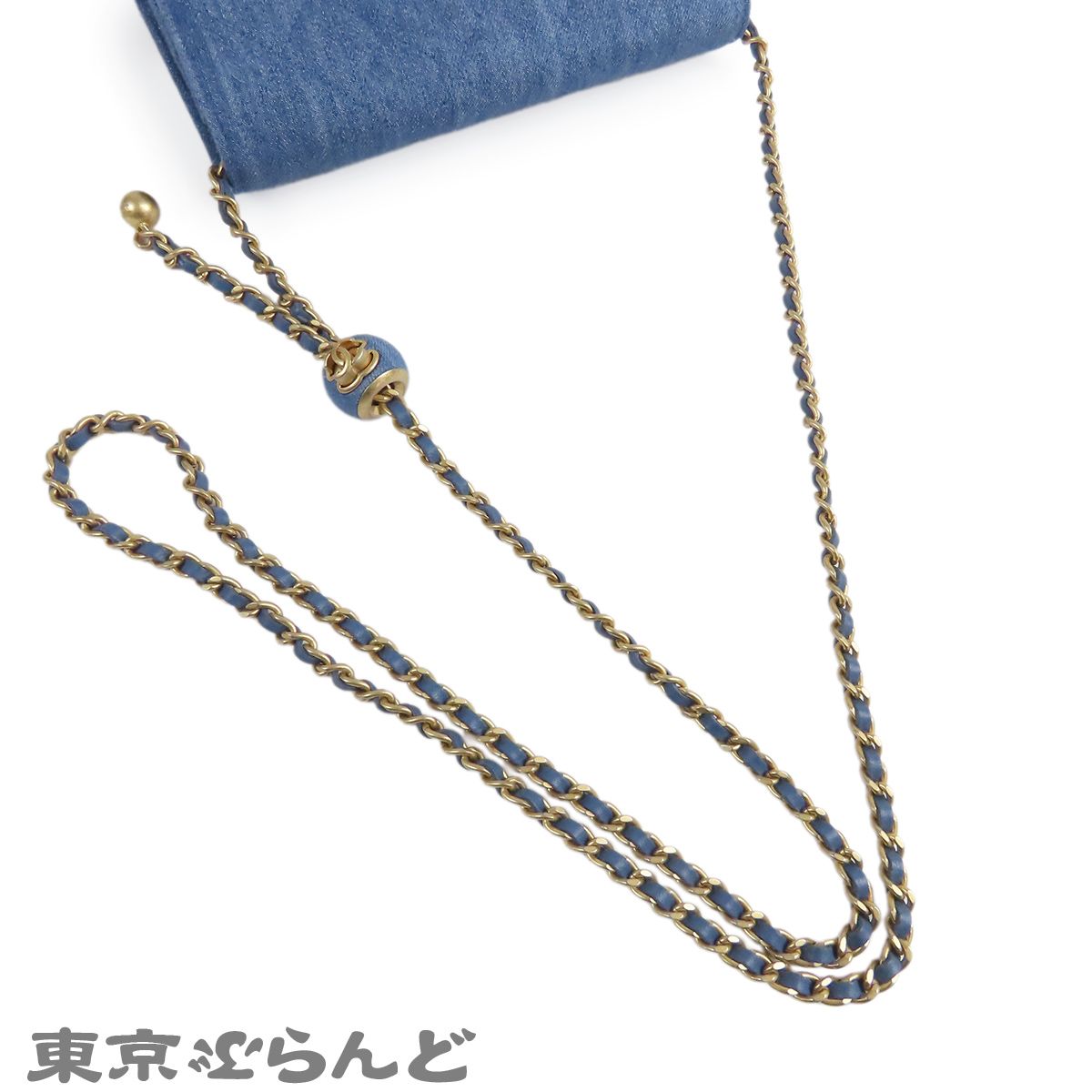 シャネル CHANEL チェーンウォレット A33814 ブルー ゴールド金具 