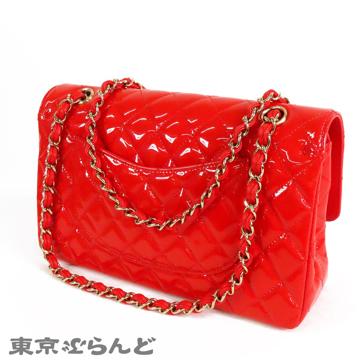 シャネル CHANEL クラシック ハンドバッグ レッド GP具 パテントレザー
