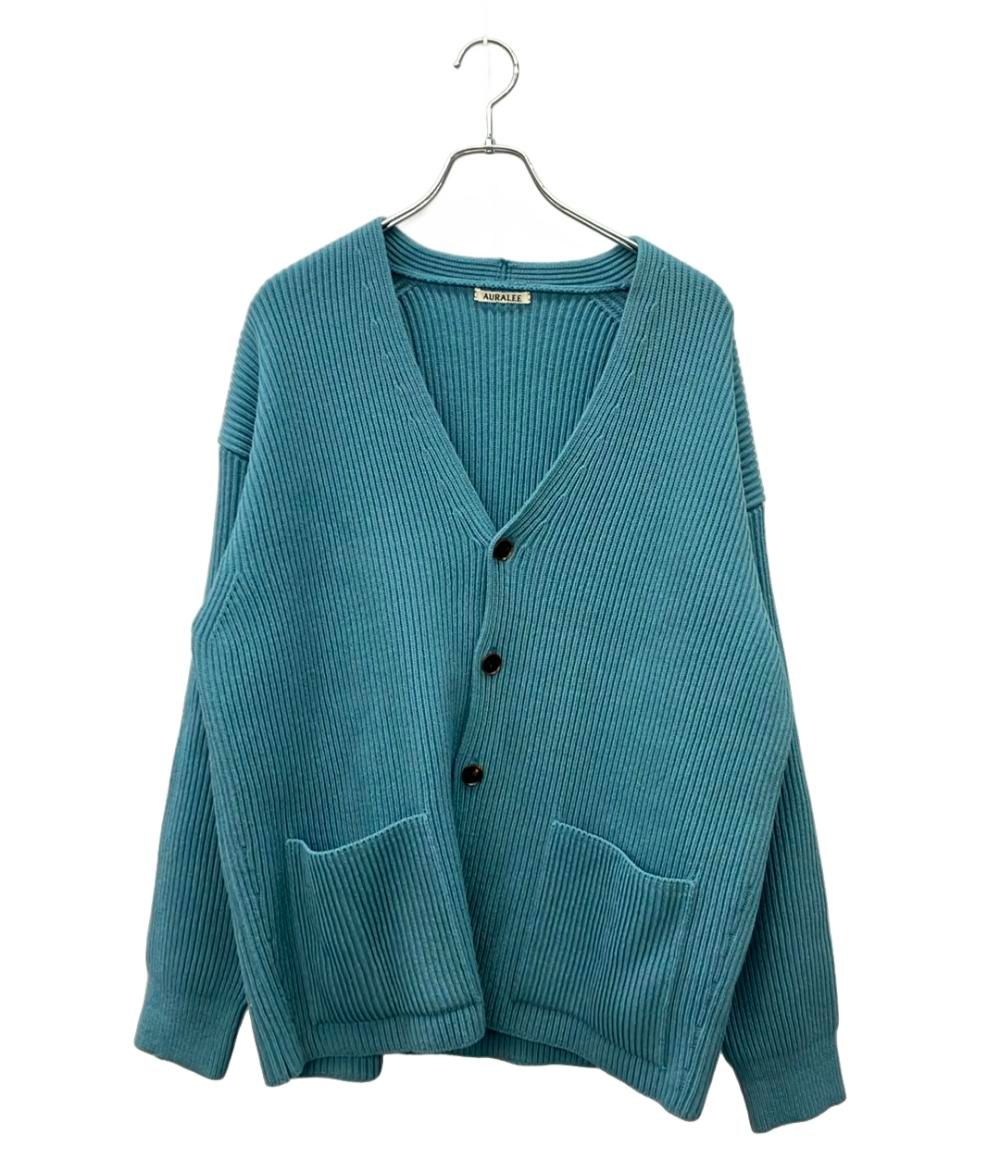 美品 オーラリー 長袖カーディガン ウール リブニット ビッグ 22AW RIB 