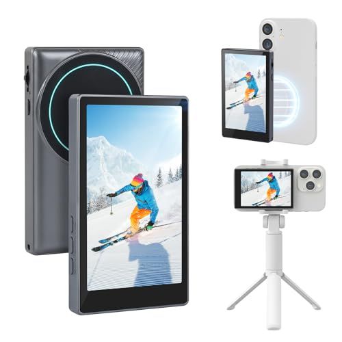 Ninonly 自撮りモニター カメラ iPhone/Android対応 【MagSafe磁気式】自撮りモニター ズーム 撮影用 4インチ 大画面 外カメラ 内蔵スピーカー&Bluetooth撮影リモコン付き 画面ミラーリング 背面 輝度調整 ef6d8f9f