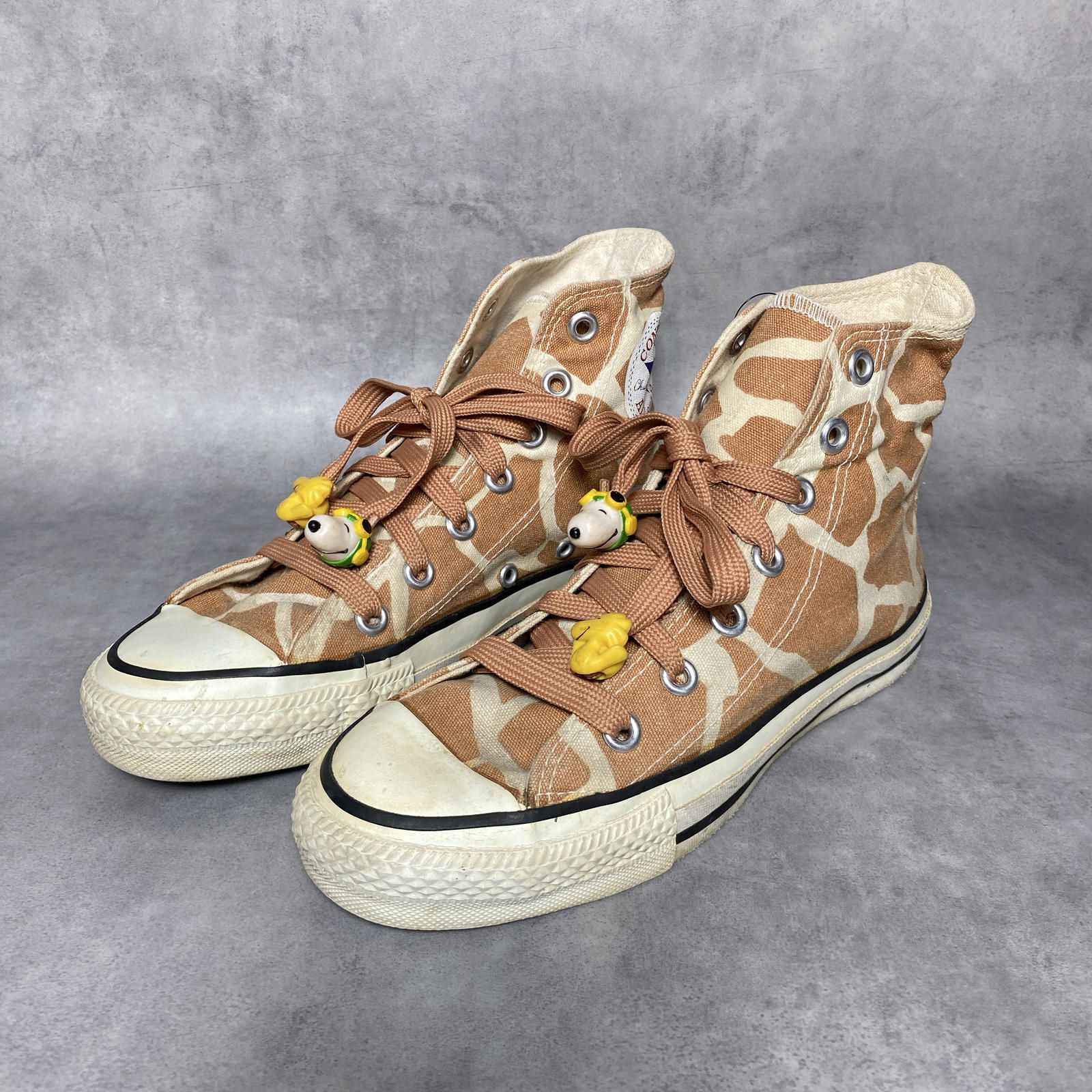 WQ1192●Converse：80’s USA製 ALL STAR HI キリン柄 ●3½● ブラウン系 コンバース オールスターハイカット ジラフ ヴィンテージ キッズ