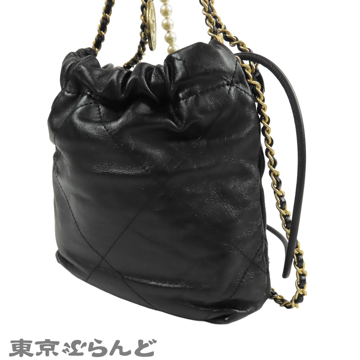 シャネル CHANEL シャネル22 AS3980 ブラック 黒 シャイニーカーフスキン ミニバッグ2WAYハンドバッグ パールチェーン ショルダーバッグ レディース サンプル品 101853295