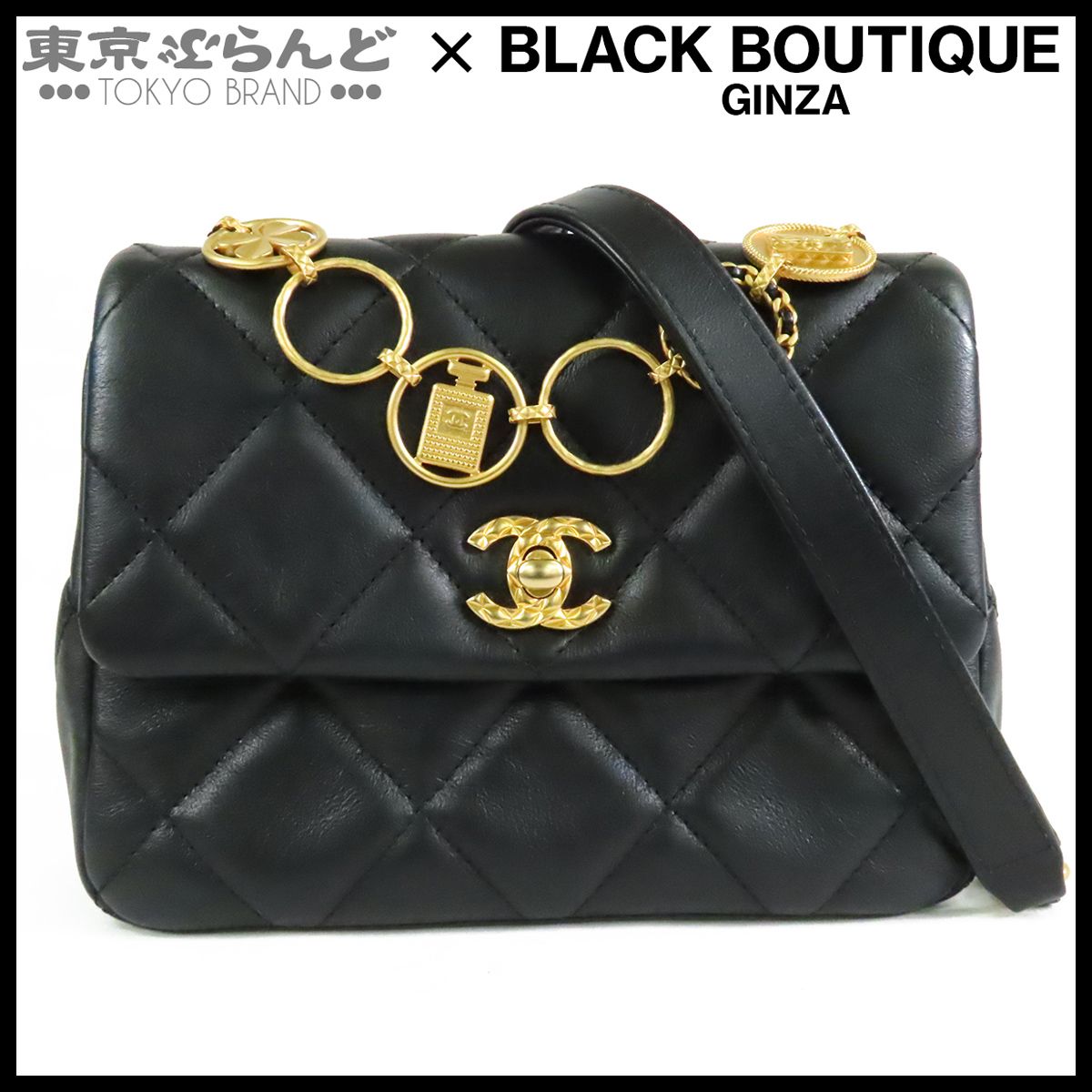 シャネル CHANEL ミニチャーム フラップバッグ ブラック 黒 ゴールド金具 レザー チェーンバッグ ショルダーバッグ レディース 101870058