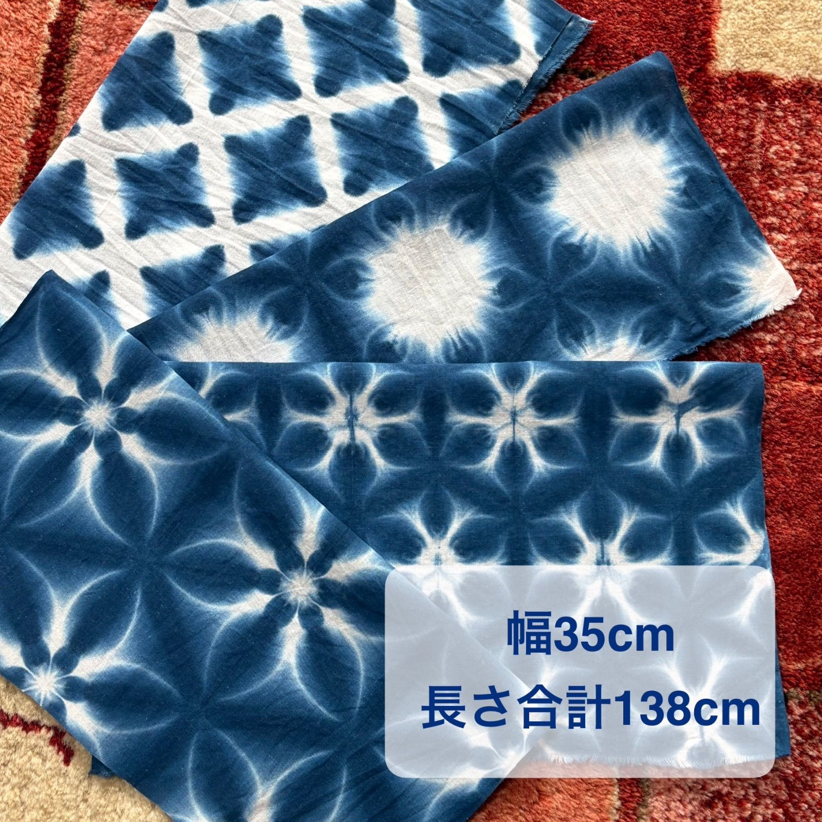 s372 【sato】 【知多木綿】 藍染 超！極小の 雪花絞り を含む 小さく