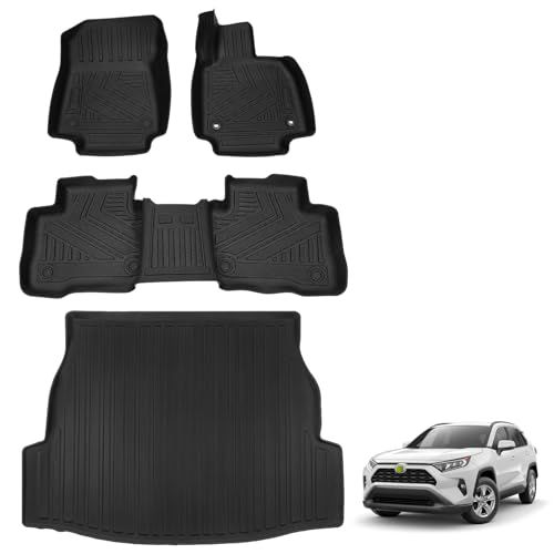 R◆Jiooy トヨタ RAV4 フロアマット 防水 4点セット 新型RAV4 XA50型 ラゲッジマット 滑り止め 3D立体カーマット TPE素材 トランクマット 縁高 ラゲージトレイ 耐汚れ 車種専用 (トヨタ RAV4 XA50型 2019.4-現行,