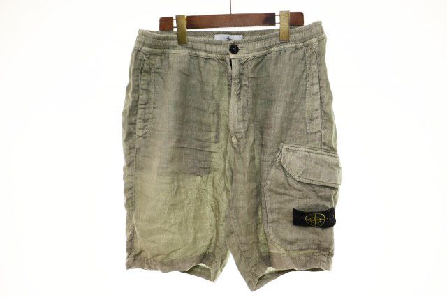 ストーンアイランド STONE ISLAND LINEN CARGO SHORTS KHAKI W32 7215L0301 バミューダ リネン カーゴ ショーツ カーキ 【ブランド古着ベクトル】【中古】260604