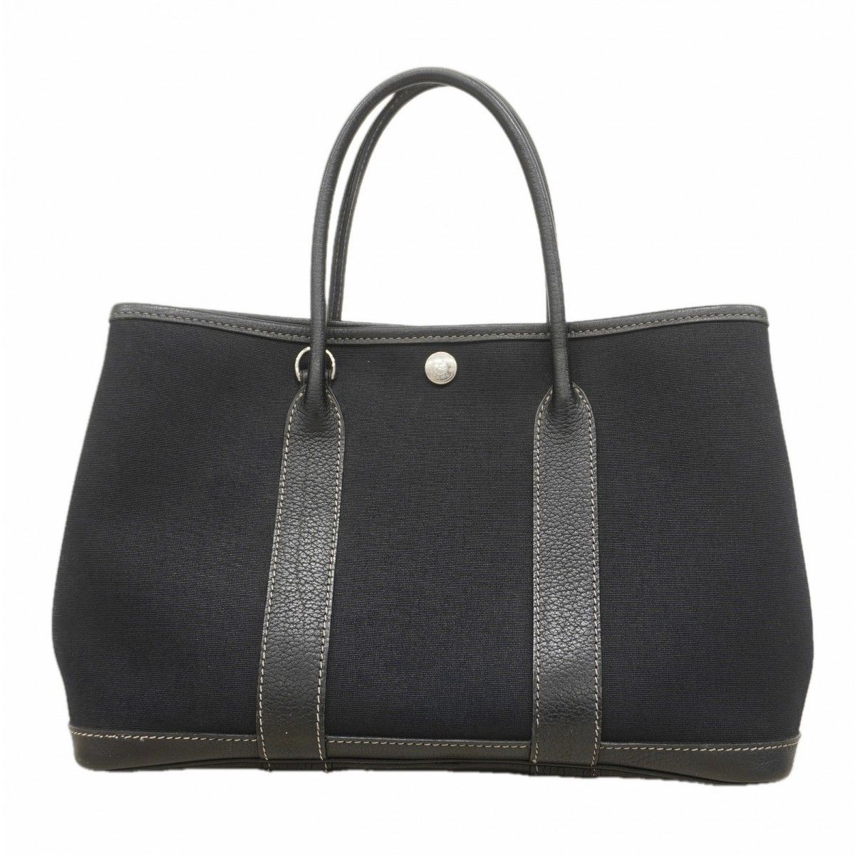 【6fb2207】エルメス トートバッグ ガーデンパーティTPM トワルオフィシエ ブラック シルバー金具 □H刻印【中古】レディース