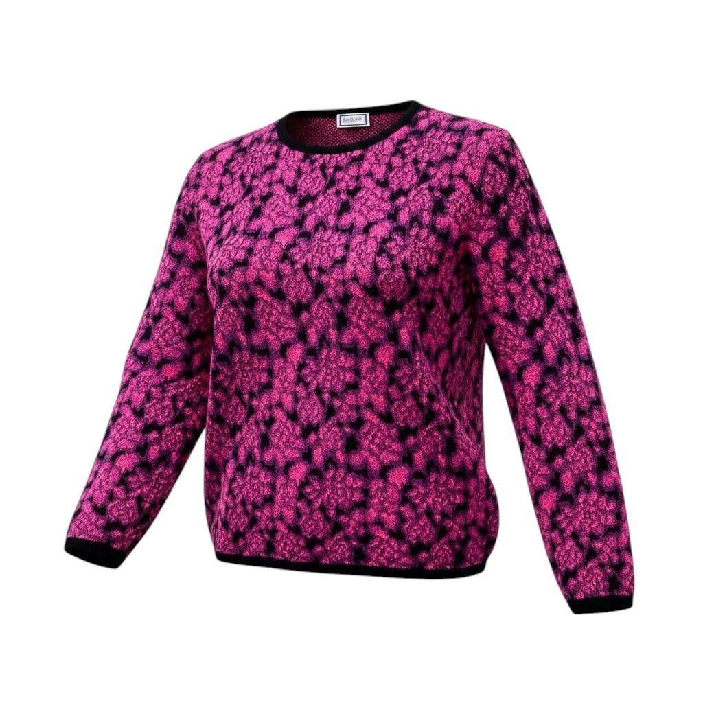 82f28 YVES SAINT LAURENT イヴサンローラン クルーネック ニットセーター 総柄 ウールブレンド サイズM ピンク パープル ブラック レディース 女性服o07t