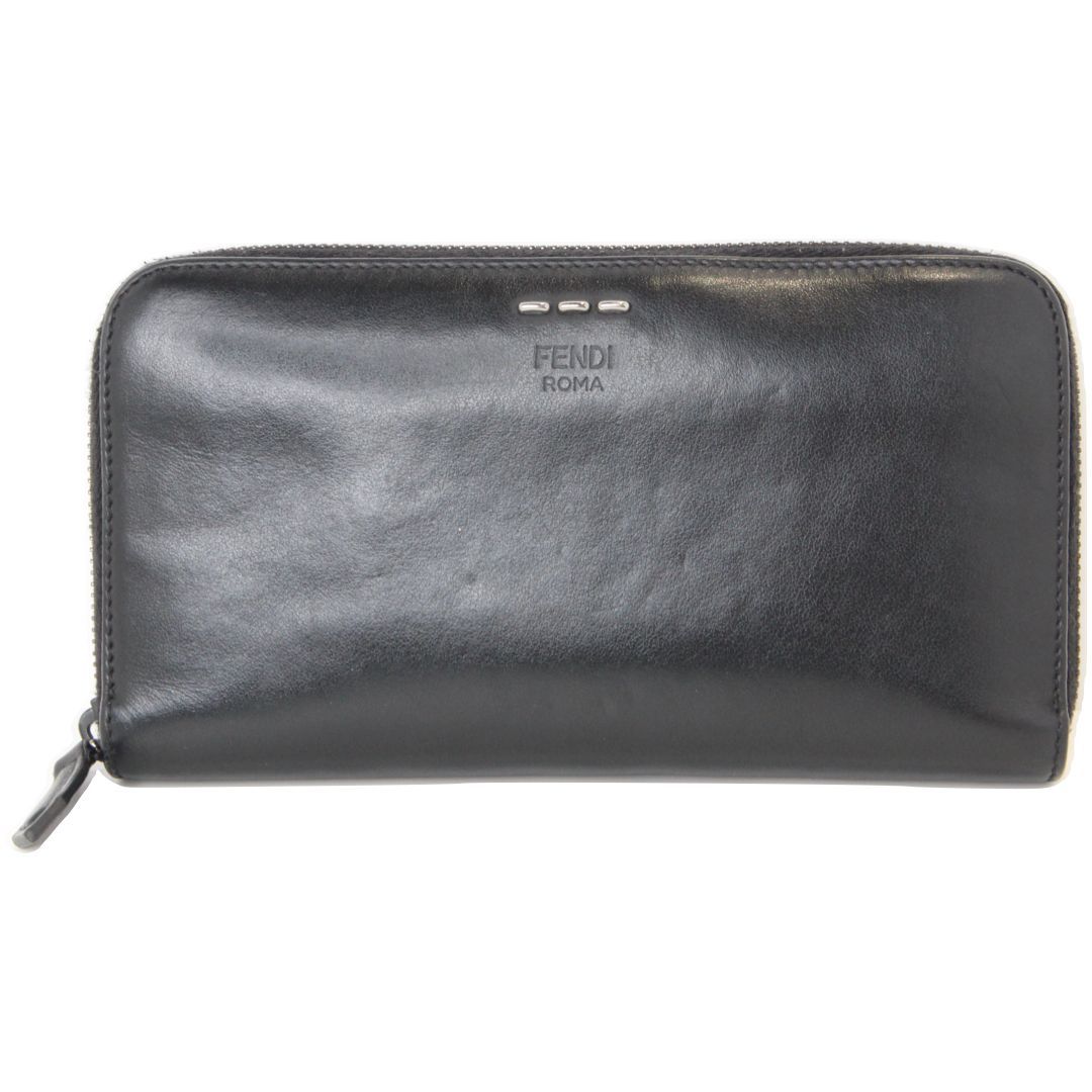 ★【FENDI】フェンディ　7M0210-OEQ-170-9034　ラウンドファスナーレザー長財布　黒　ブラック　ウォレット　レディース　ハイブランド　シンプル