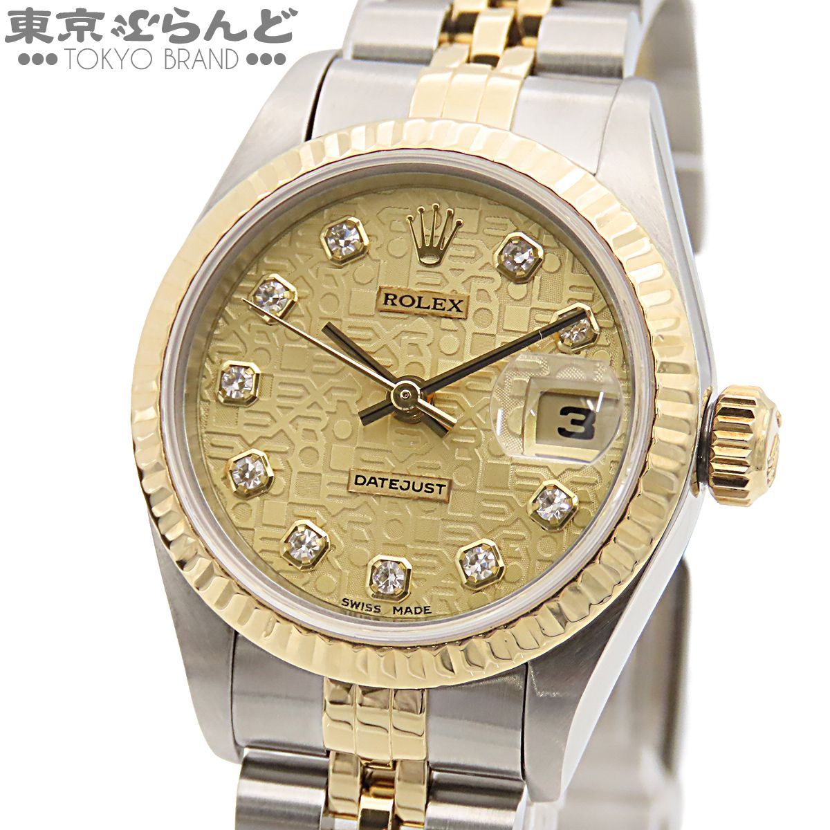 ロレックス ROLEX デイトジャスト 69173G シルバーxゴールド K18YG SS 10Pダイヤモンド 彫りコンピューター文字盤 U番 腕時計 レディース 自動巻 仕上済 101865988