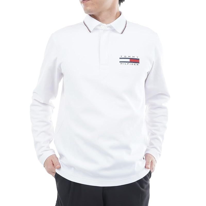 【新品】 TOMMY HILFIGER GOLF(トミー ヒルフィガー ゴルフ) メンズゴルフウェア 台衿付き 長袖ジップアップポロシャツ ホワイト LLサイズ THMA580