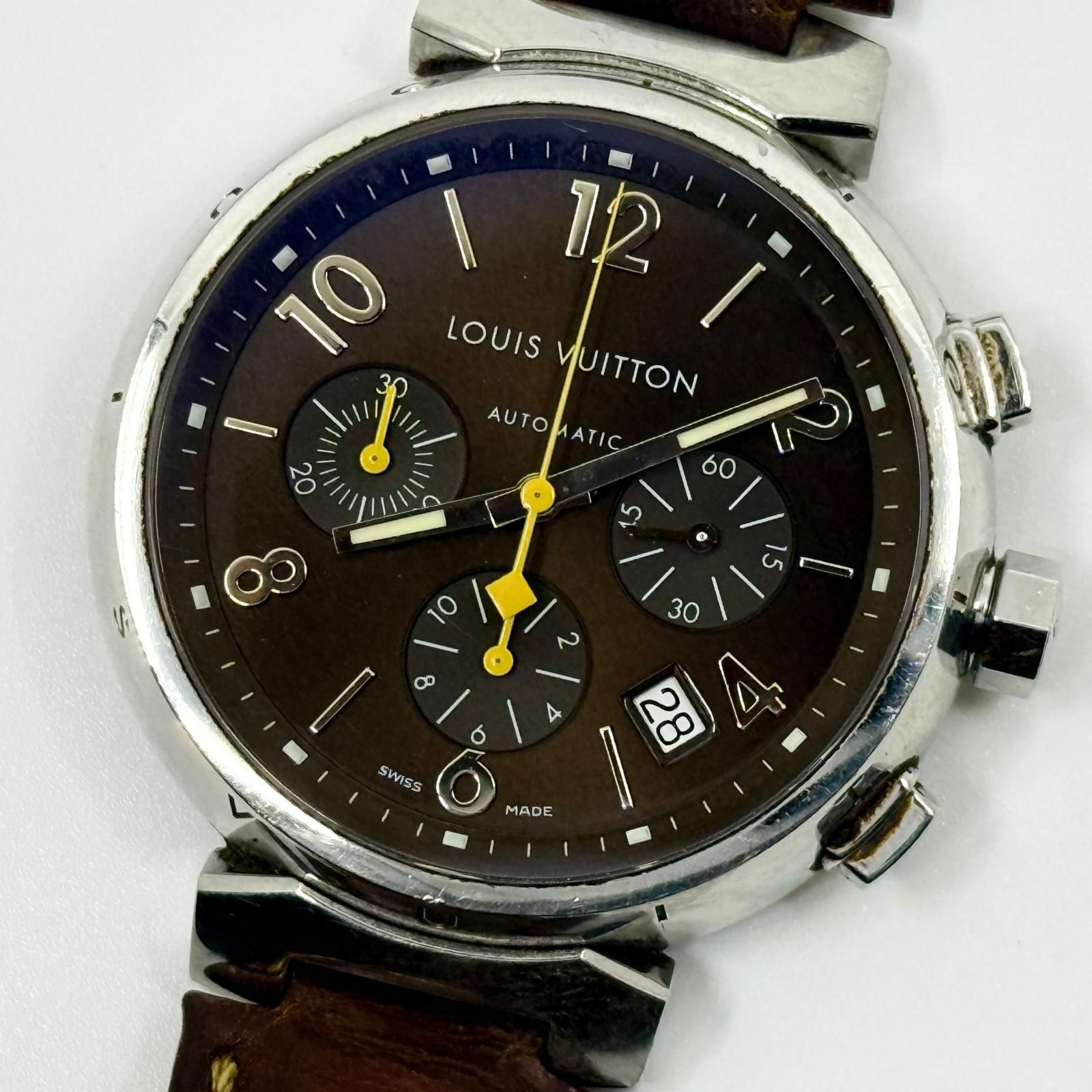 LOUIS VUITTON ルイ・ヴィトン タンブール SS SS×革 Q1121 ブラウン AT メンズ 腕時計 稼働品