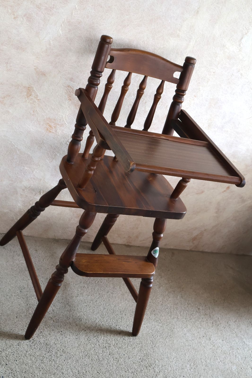 飛騨の家具 ヒダ・ダイネット ベビーハイチェア 無垢材 木製トレイ付 昭和レトロ Vintage Japanese Baby High Chair Hida