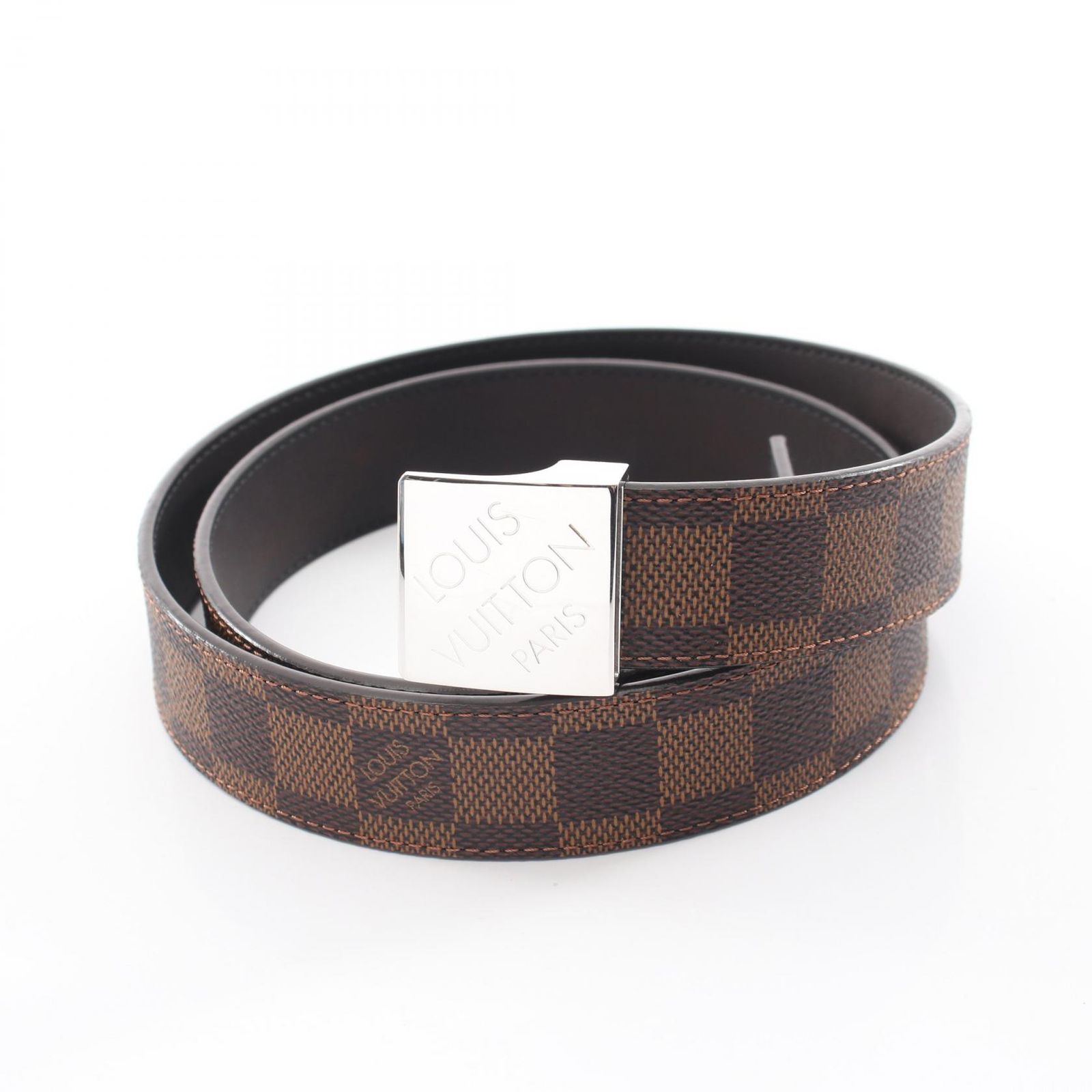 LOUIS VUITTON ルイ・ヴィトン サンチュール キャレ ダミエエベヌ シルバー金具 ベルト