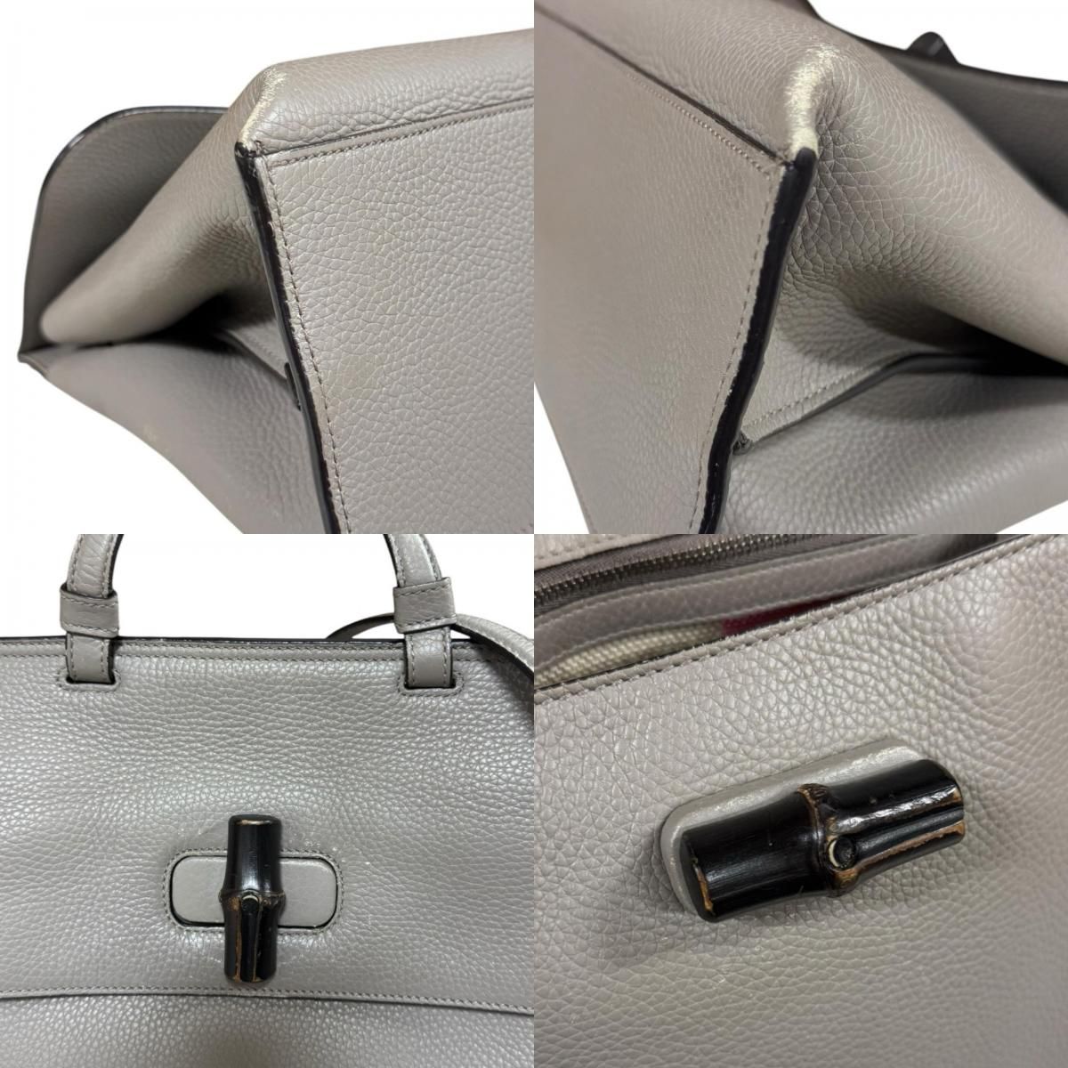 Gucci(グッチ)グレー レザー ハンドバッグ バンブー グッチ バンブー ショルダーバッグ レザー 392013 グレー レディース
