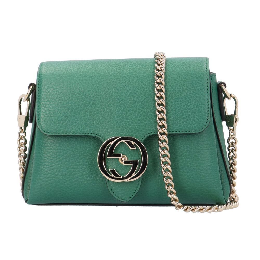 グッチ インターロッキングG ショルダーバッグ レザー 607720 グリーン レディース GUCCI 中古 グッチ