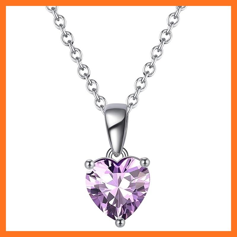 【新品】 Bellitia Jewelry 誕生石 ハート ネックレス 可愛い ジルコニア ペンダント パープル アレキサンドライト 6月 シルバー925 女性 46cm