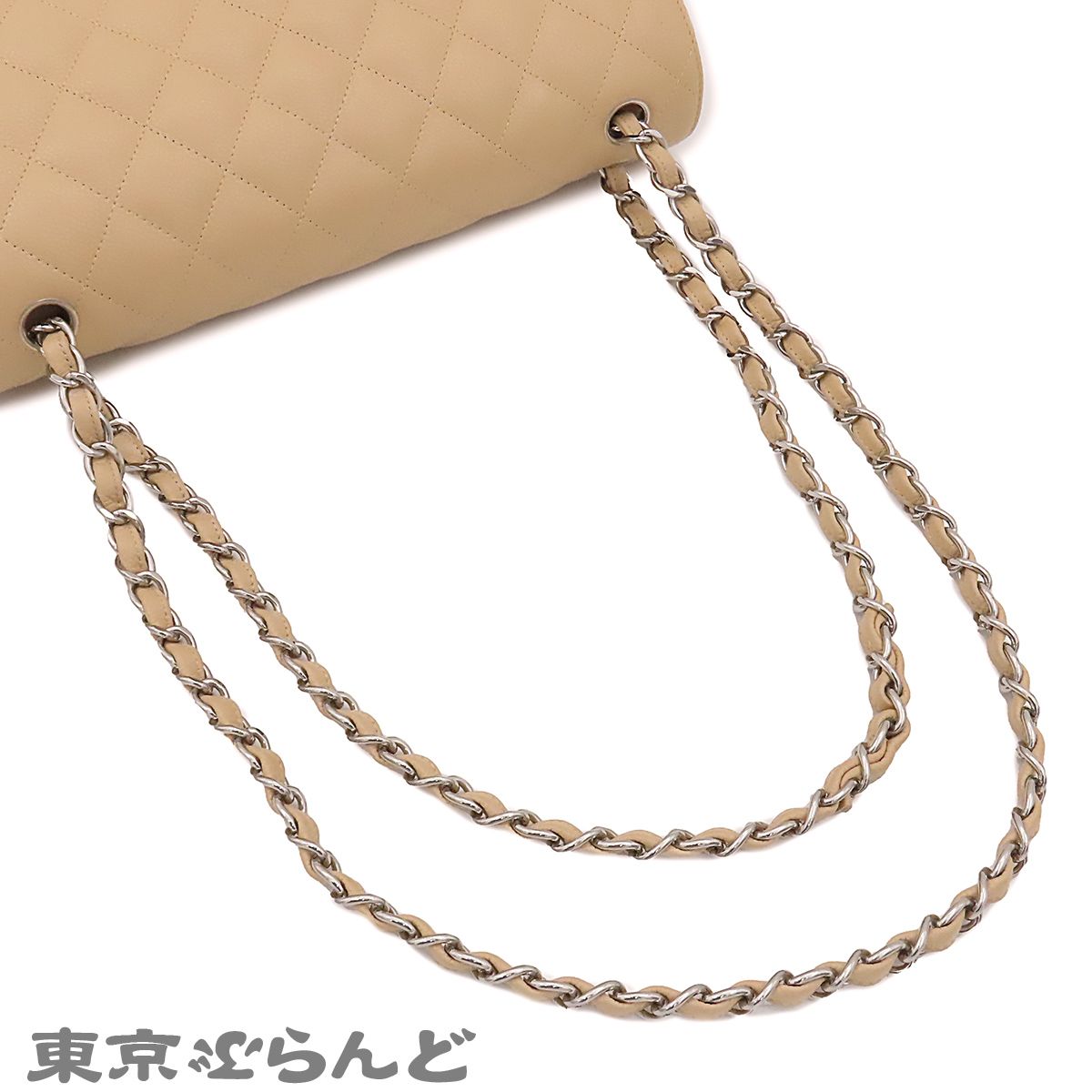 シャネル CHANEL A58600 ベージュ シルバー金具 キャビアスキン デカ