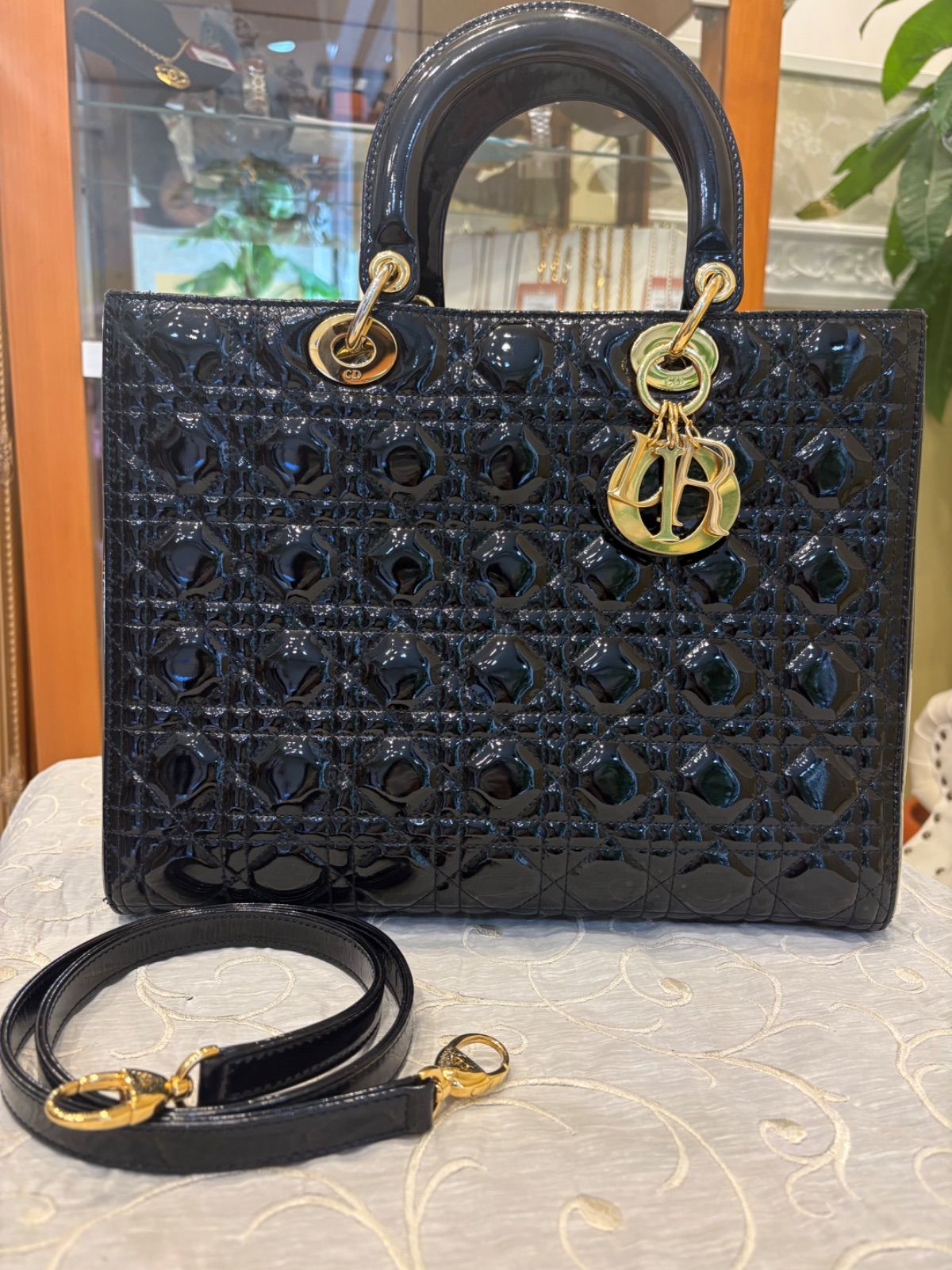極美品】Christian Dior レディディオール カナージュ パテントレザー