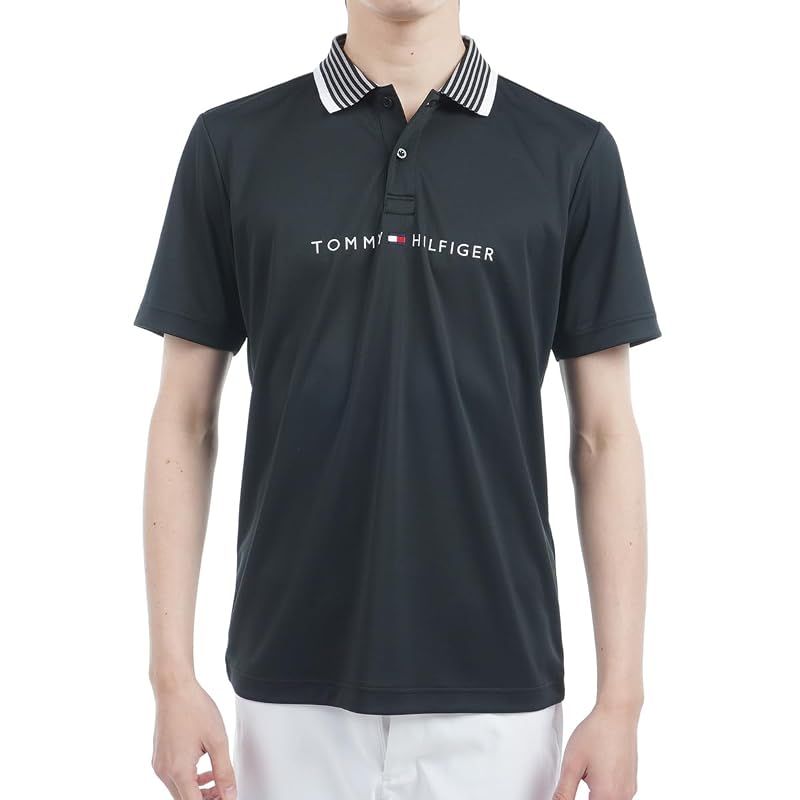 【新品】 [トミー ヒルフィガー ゴルフ] クラシック TOMMY HILFIGER GOLF(トミーヒルフィガー ゴルフ) エッセンシャルストライプカラー 半袖ポロシャツ THMA513 メンズ ブラック