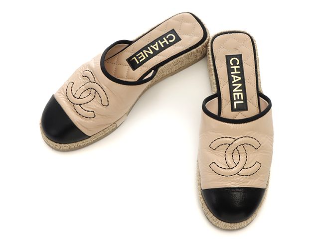 CHANEL エスパドリーユサンダル ベージュ/ブラック CHANEL シャネル 靴 エスパドリーユスリッパサンダル 37 ベージュ